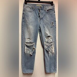 Hayden Distressed Light Blue Jeans‎ with button fly. W 26; L 30